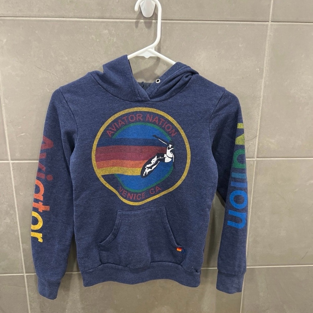 Aviator Nation Kids Navy Hoodie with Rainbow Logo